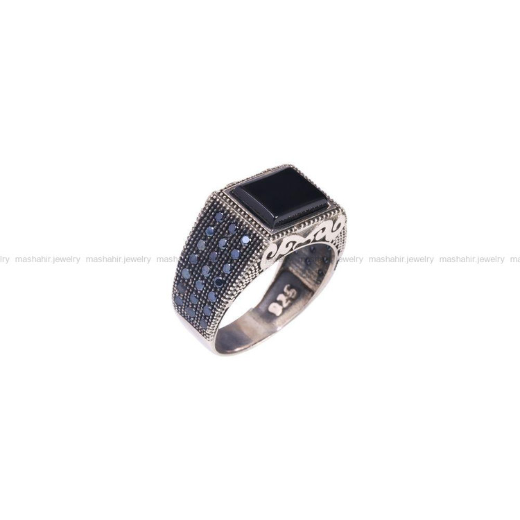 انگشتر عقیق مشکی مردانه کد 6800