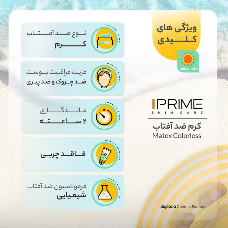 کرم ضد آفتاب و ضد چروک بی رنگ پرایم مدل Matex Colorless SPF50 مناسب انواع پوست حجم 40 میلی لیتر