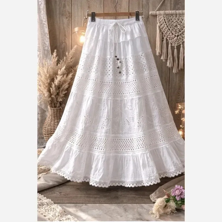 دامن هندی مکرومه بافی نخی خنک و سبک مناسب سایز 38 تا 50 (2)