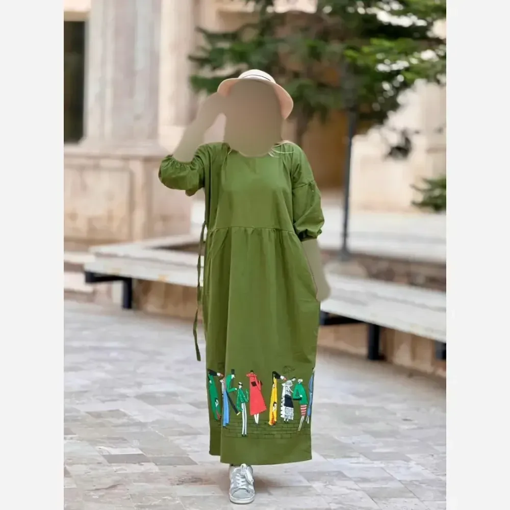 پیراهن لینن زنانه طرح سرخپوستی فری سایز قد 135 (2)