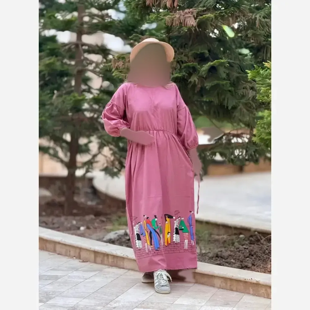 پیراهن لینن زنانه طرح سرخپوستی فری سایز قد 135 (2)