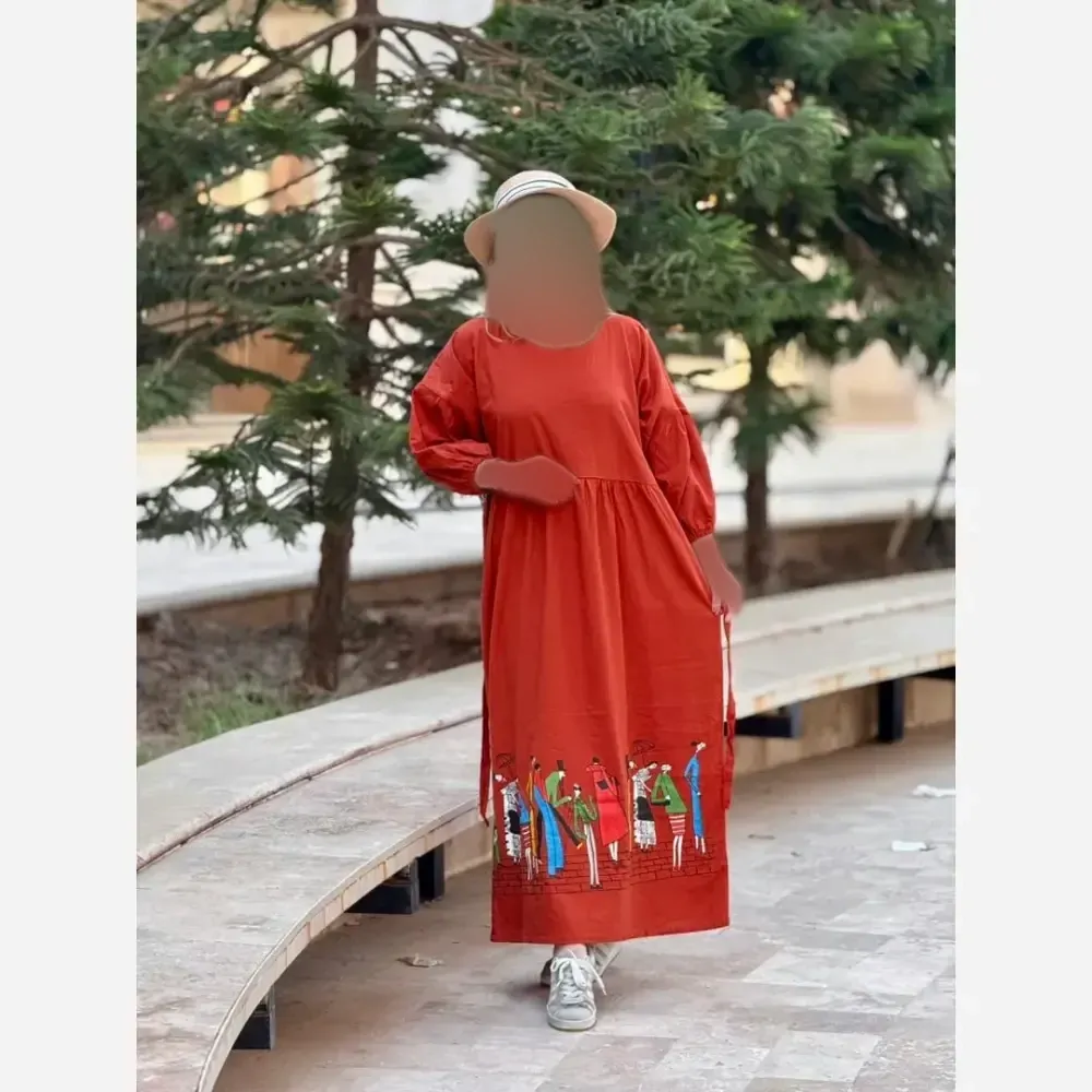 پیراهن لینن زنانه طرح سرخپوستی فری سایز قد 135 (2)