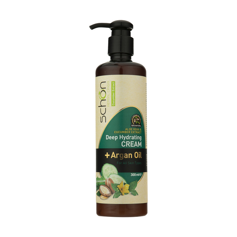 کرم مرطوبکننده شون، مدل Cucumber، مناسب انواع پوست، با عصاره خیار، حاوی روغن آرگان، مناسب استفاده برای دست و صورت، حجم 300 میلیلیتر