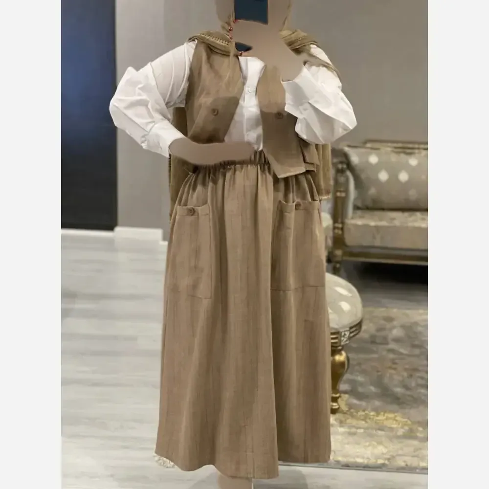 ست سه تیکه شومیز جلیقه و دامن مدل ژینا جنس شانتون سایز فری