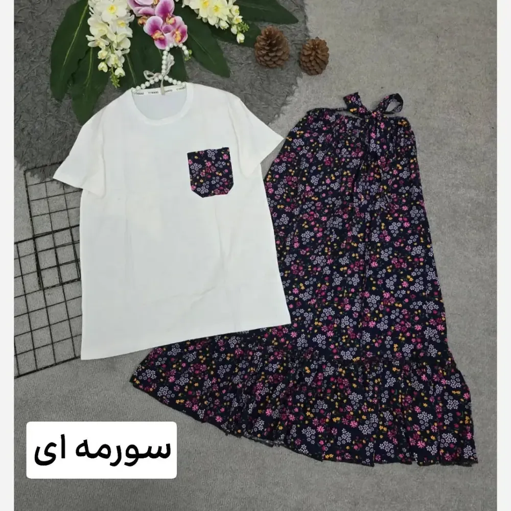 ست تیشرت و دامن پنبه درجه یک و تمام نخ فری سایز