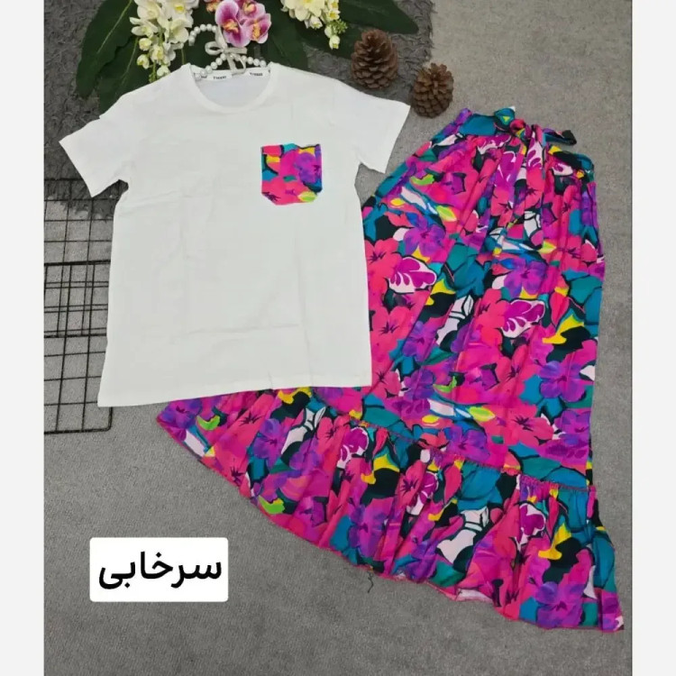ست تیشرت و دامن پنبه درجه یک و تمام نخ فری سایز