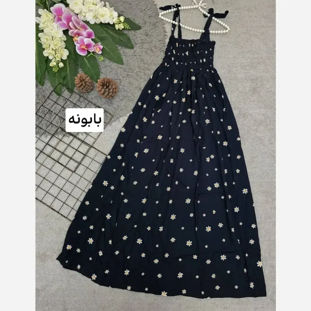 پیراهن زنانه نخی کش دوزی شده بلند فری سایز
