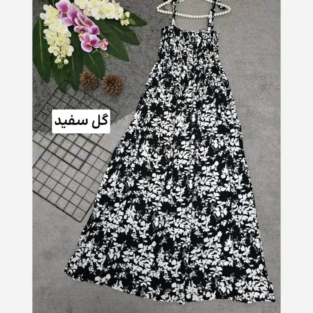 پیراهن زنانه نخی کش دوزی شده بلند فری سایز