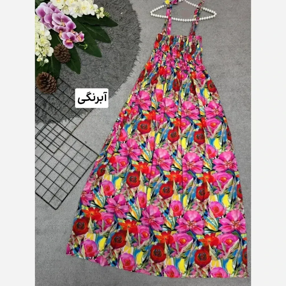 پیراهن زنانه نخی کش دوزی شده بلند فری سایز