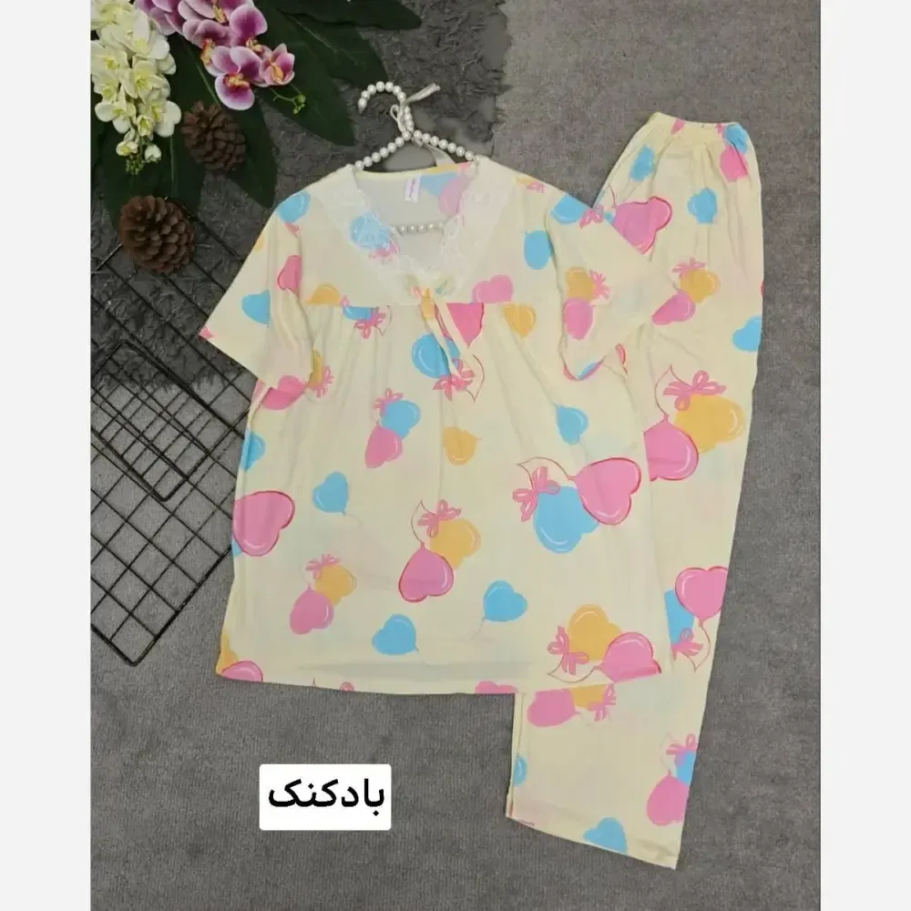 ست تیشرت و شلوار وارداتی گیاهی فری سایز رنگ میخک