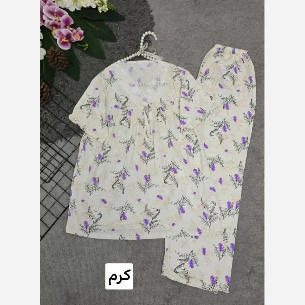 ست تیشرت و شلوار وارداتی گیاهی فری سایز رنگ میخک