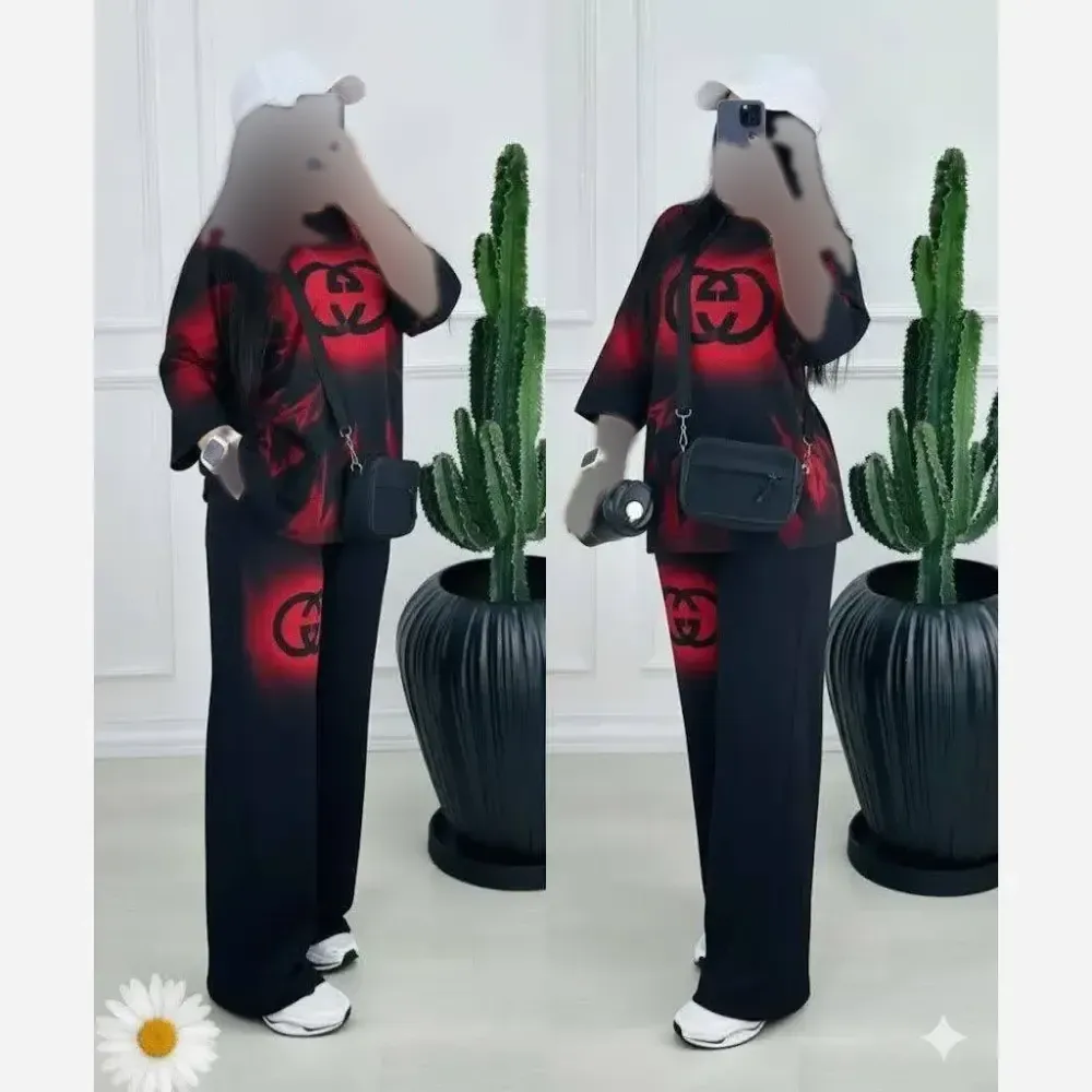 ست شلوار و تیشرت زنانه مدل تیماسا جنس پنبه گلکسی فری سایز