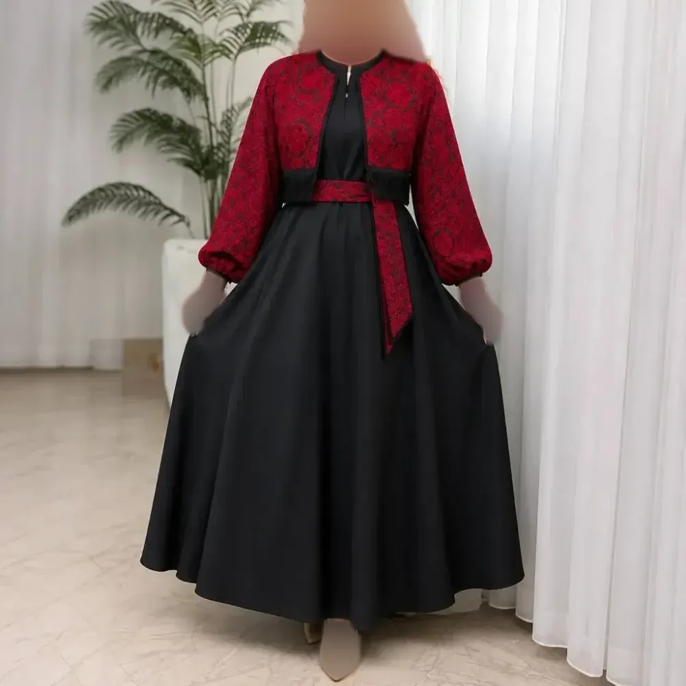 ست کت و سارافون مجلسی مدل شکرانه جنس کت تافته سوزن دوزی و سارافون کرپ اندونزی فری سایز