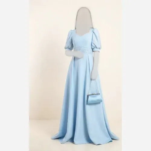 ماکسی زنانه کرپ مازراتی خرج کار نگین دار سایزبندی رنگ مشکی کاهویی آسمانی