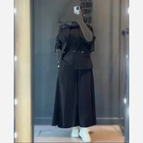 ست کت شلوار زنانه لنین مدل سارینا رنگ مشکی (2)