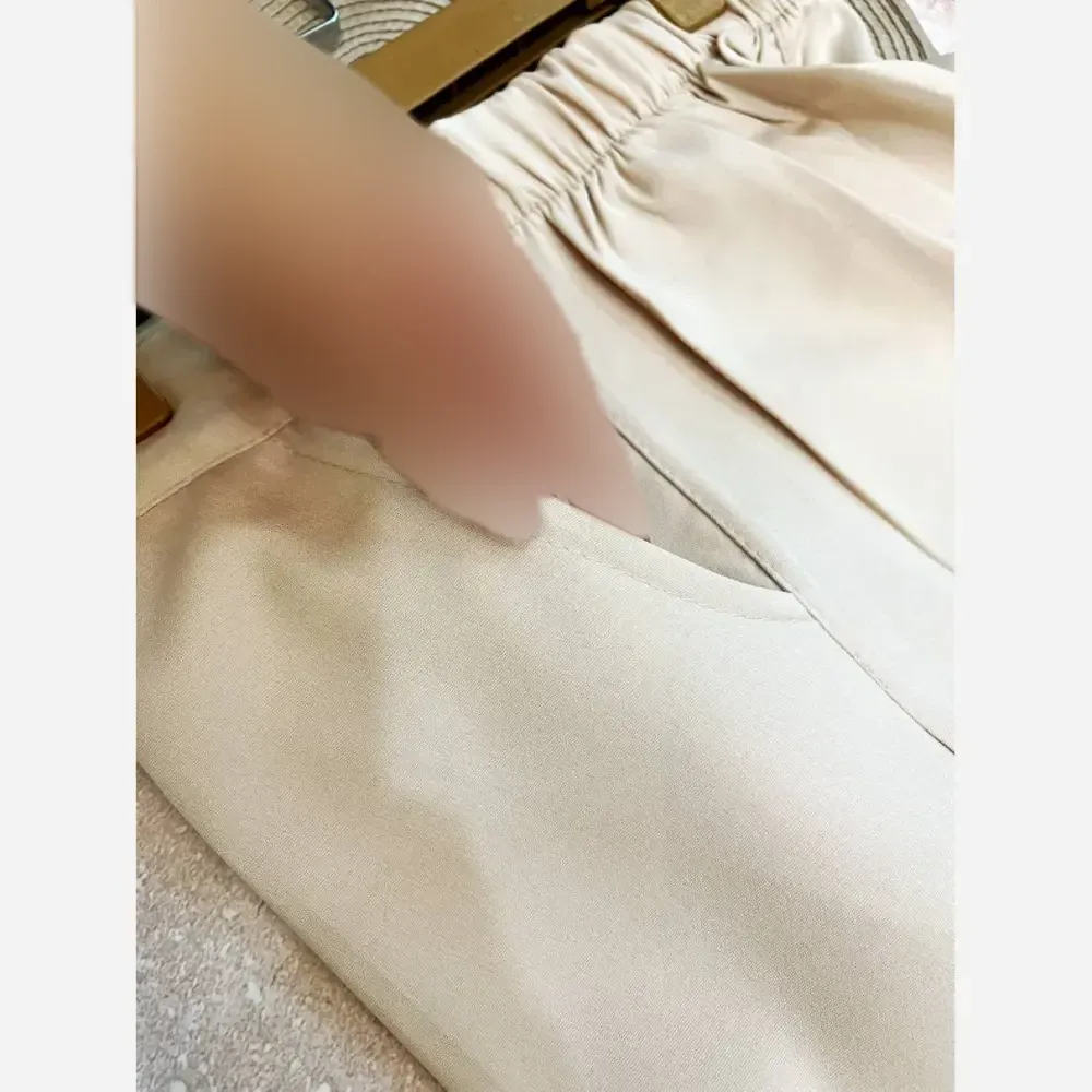 شلوار نیم بگ زنانه مزونی جنس مازراتی دبل رنگ کرم (3)