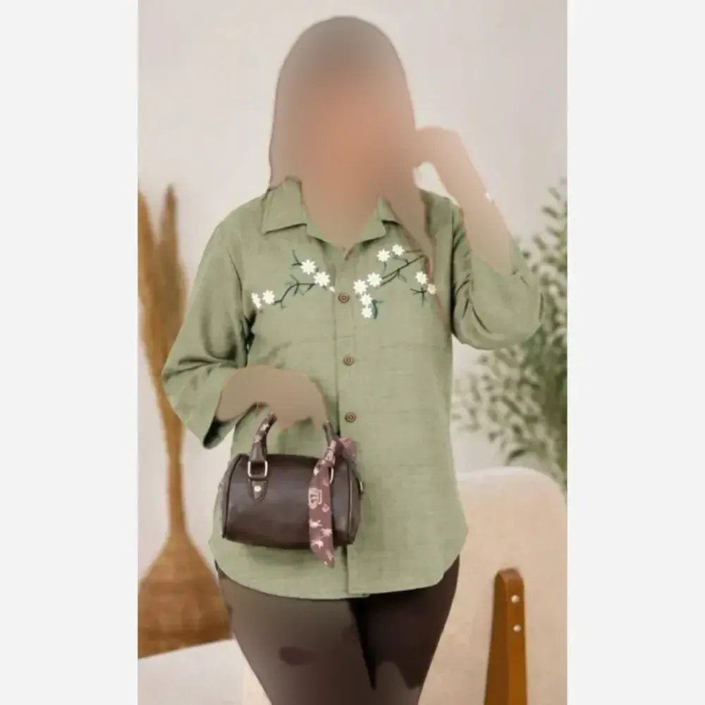 شومیز شانتون شکوفه گلدوزی شده فری سایز