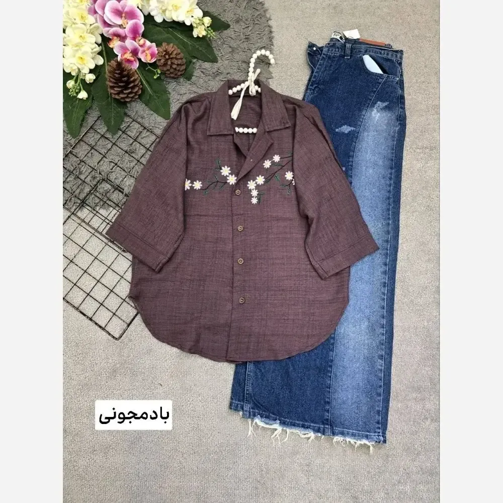 شومیز شانتون شکوفه گلدوزی شده فری سایز