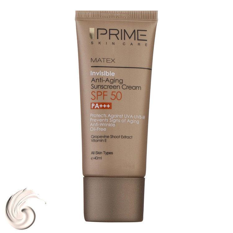 کرم ضدآفتاب بدون رنگ پرایم مدل Anti Aging SPF50، حجم 40 میلیلیتر