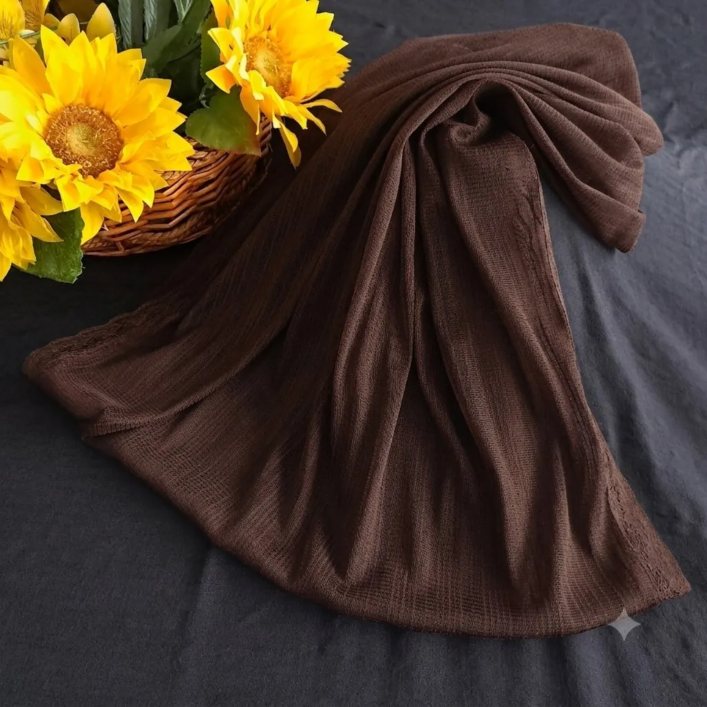 شال رینگی تور ساده و راه راه دور گیپور مشکی سرمه ای و قهوه ای سایز 100 در 50 سانتیمتر