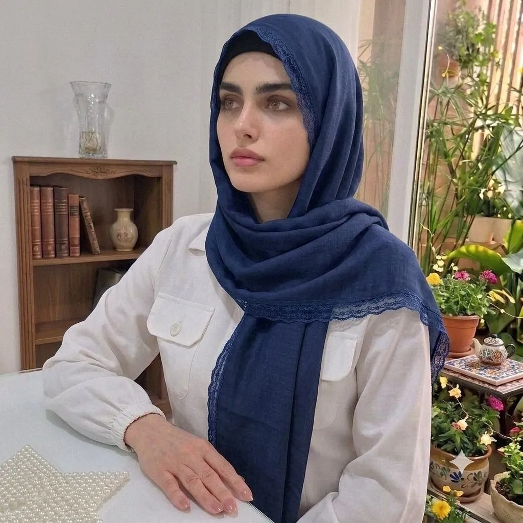 شال مشکی وال اسلپ دور گیپور دوزی شده سایز 170 در 55 سانتی متر