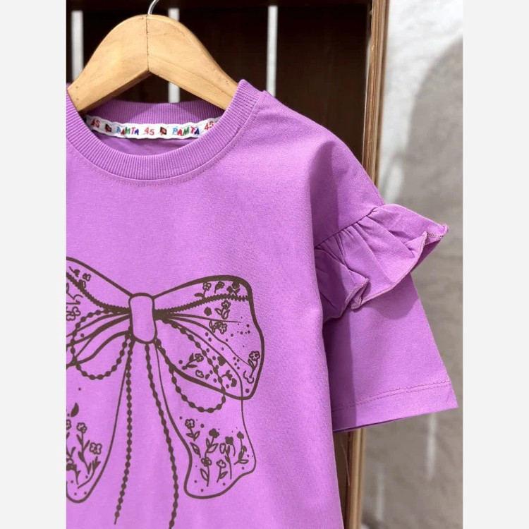 لباس دخترانه طرح پاپیونی تیشرت و شلوار بگ نخ پنبه لاکرا