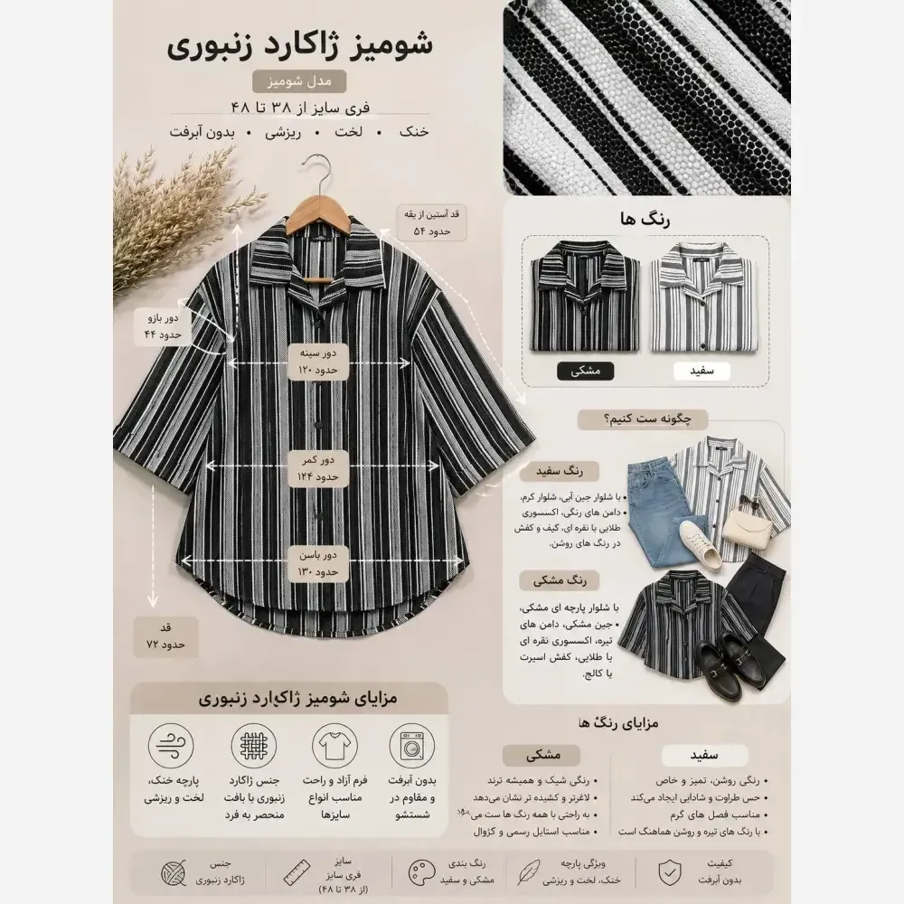 شومیز ژاکارد زنبوری فری سایز رنگ مشکی و سفید