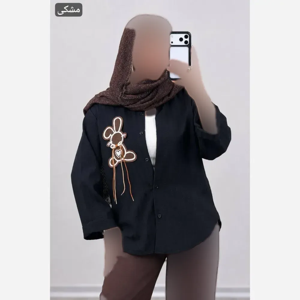 شومیز زنانه خرگوشی جنس شانتون رنگ مشکی فری سایز