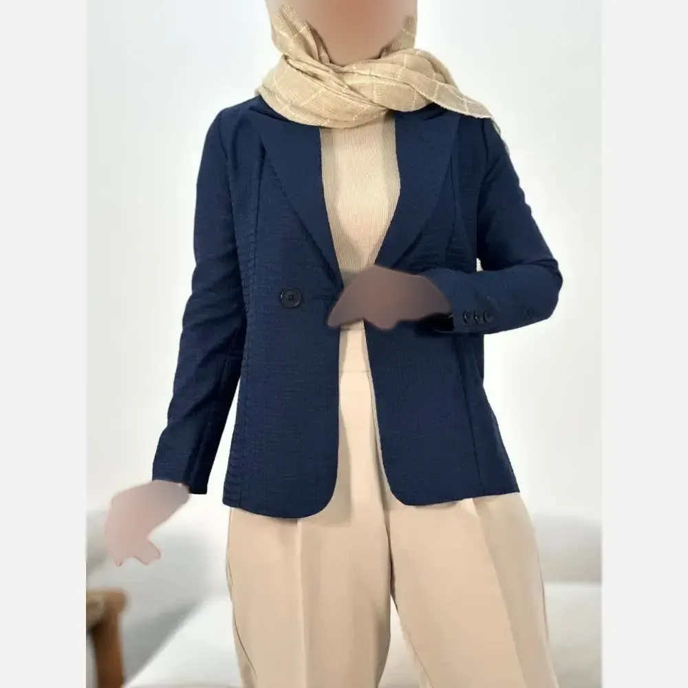 کت زنانه مدل آنجل جنس حصیری فری سایز رنگ کرم و سرمه ای