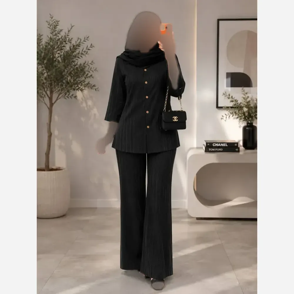 ست شومیز و شلوار زنانه جنس شانتون ریلی فری سایز نازدانه