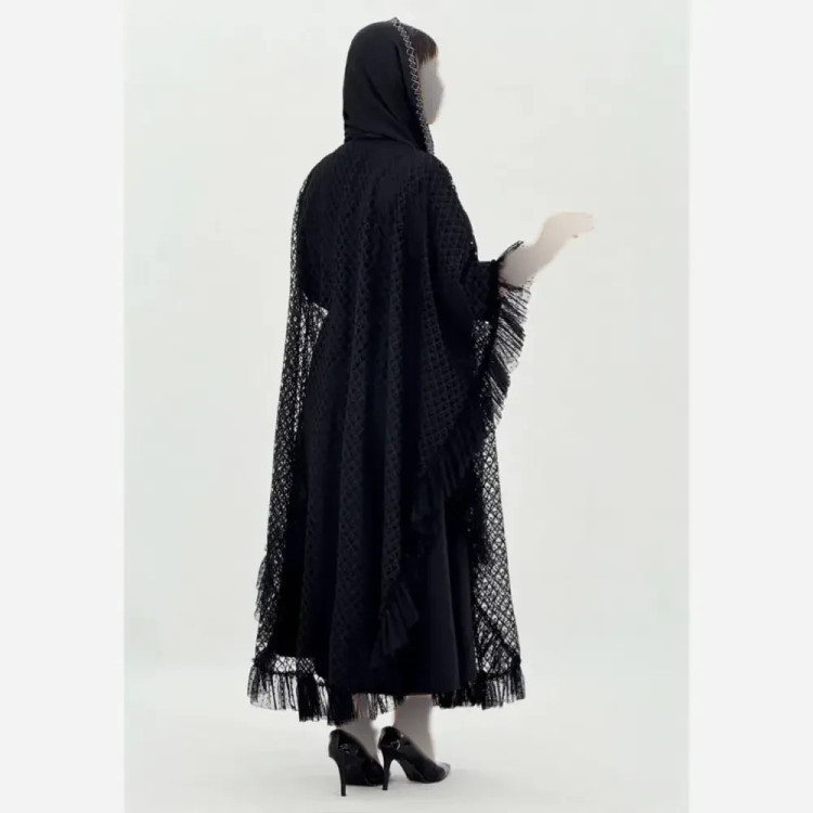 سارافن و رویه مجلسی زنانه جنس بوگاتی و دانتل رنگ مشکی سایز فری 38 تا 46