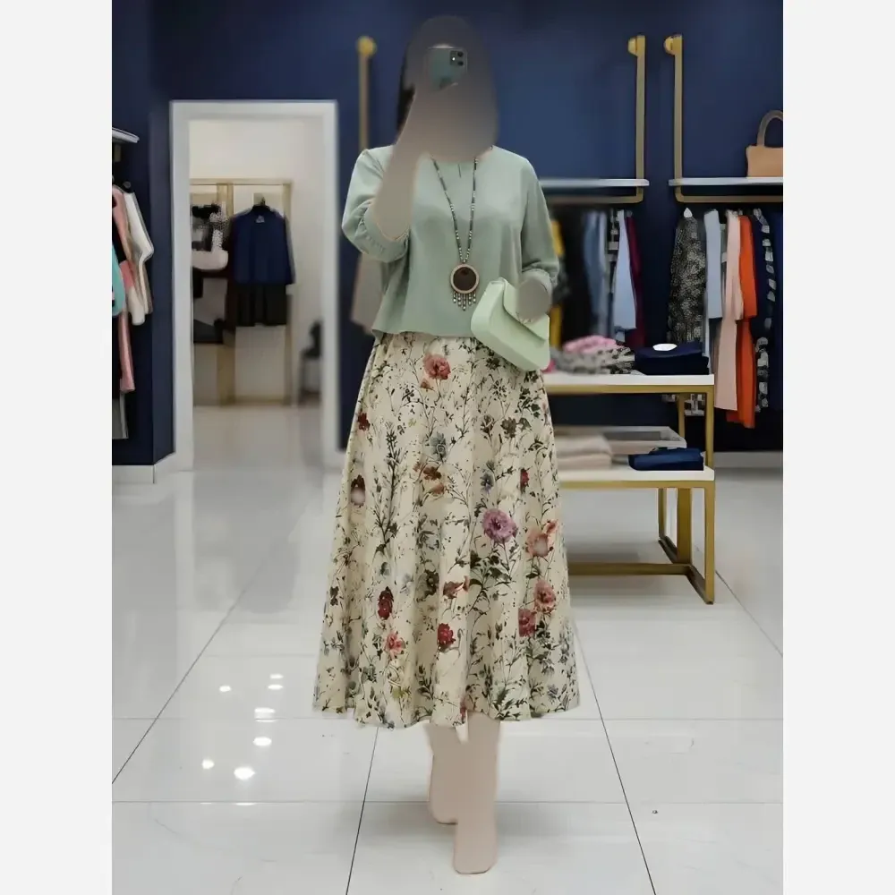 ست شومیز دامن لینن و کنفی گلدیس فری سایز تا 48