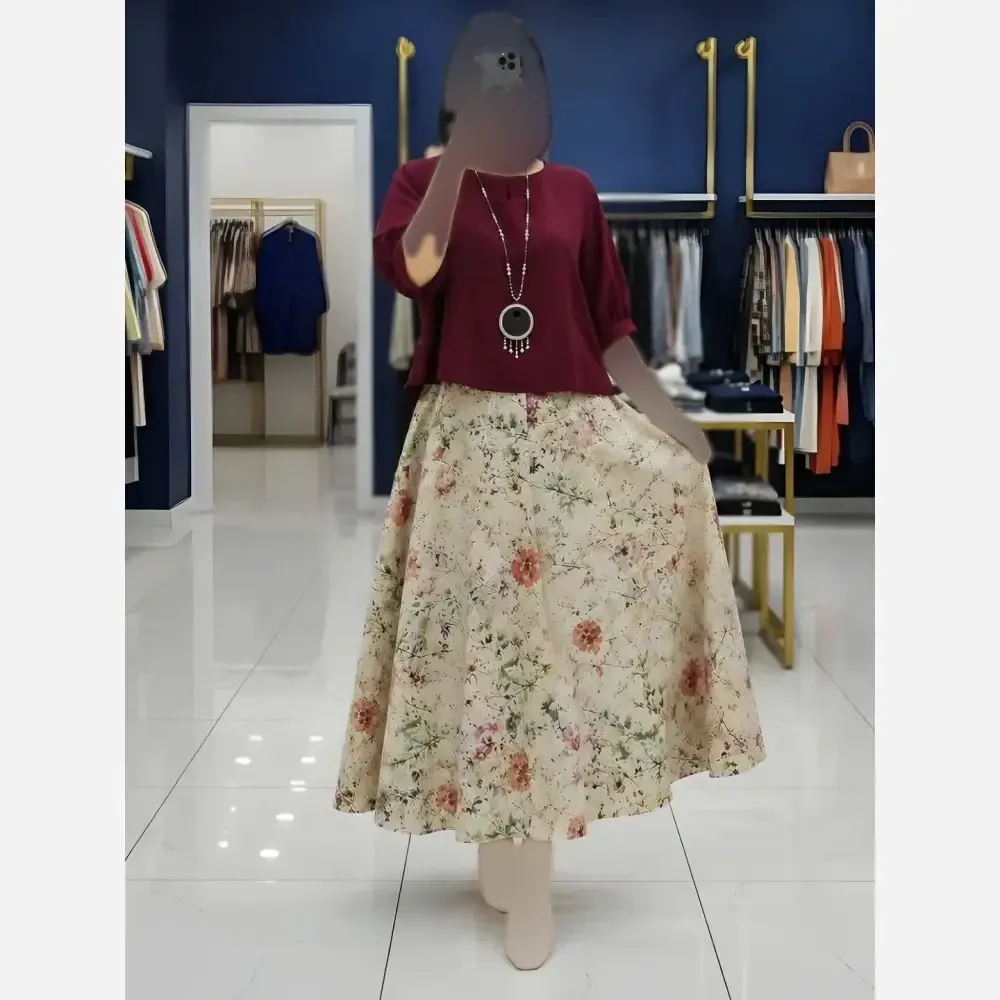ست شومیز دامن لینن و کنفی گلدیس فری سایز تا 48