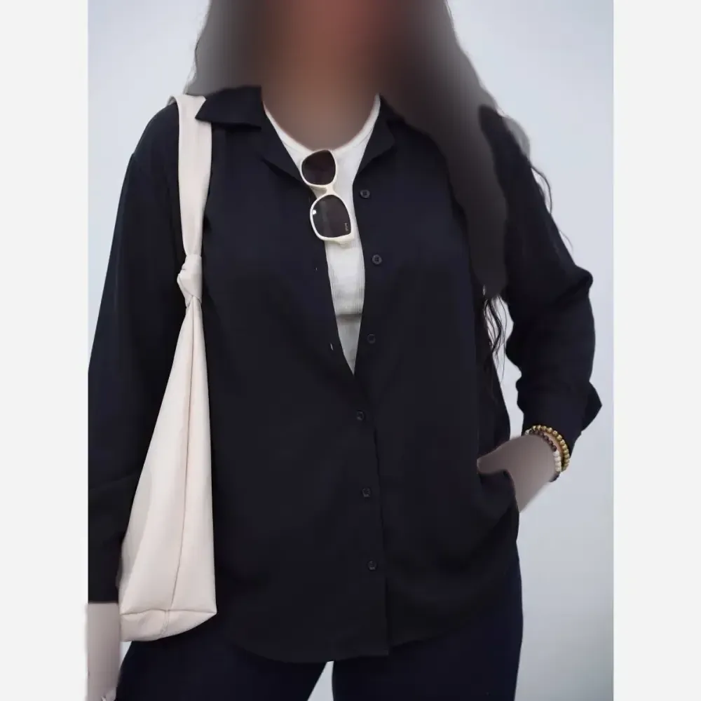 شومیز زنانه مهسان جنس ینزی درجه یک رنگ مشکی فری سایز