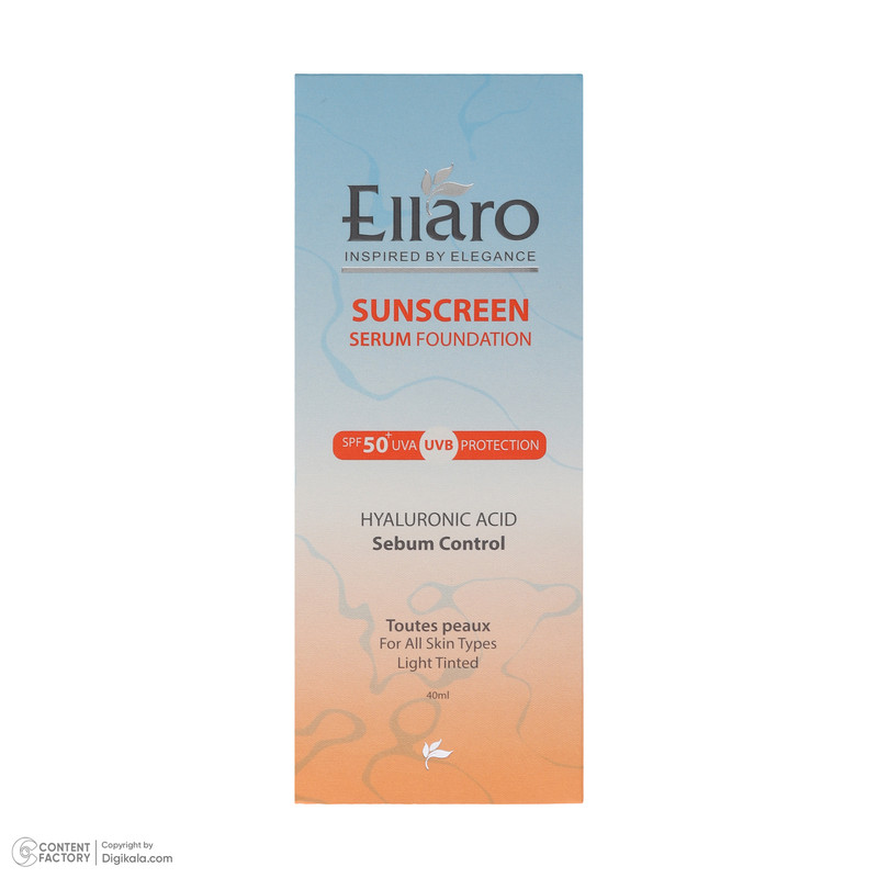سرم ضد آفتاب رنگی light tinted صورت الارو SPF50 مدل Hyaluronic acid محافظ در برابر اشعه UVA و UVB مناسب برای انواع پوست حجم 40 میلیلیتر