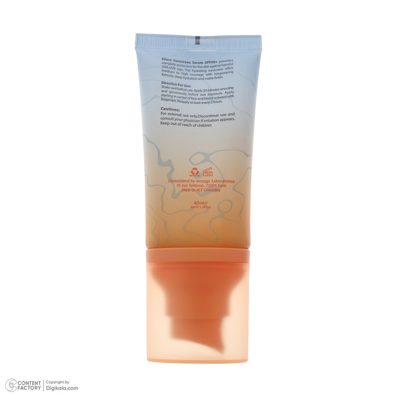 سرم ضد آفتاب رنگی light tinted صورت الارو SPF50 مدل Hyaluronic acid محافظ در برابر اشعه UVA و UVB مناسب برای انواع پوست حجم 40 میلیلیتر