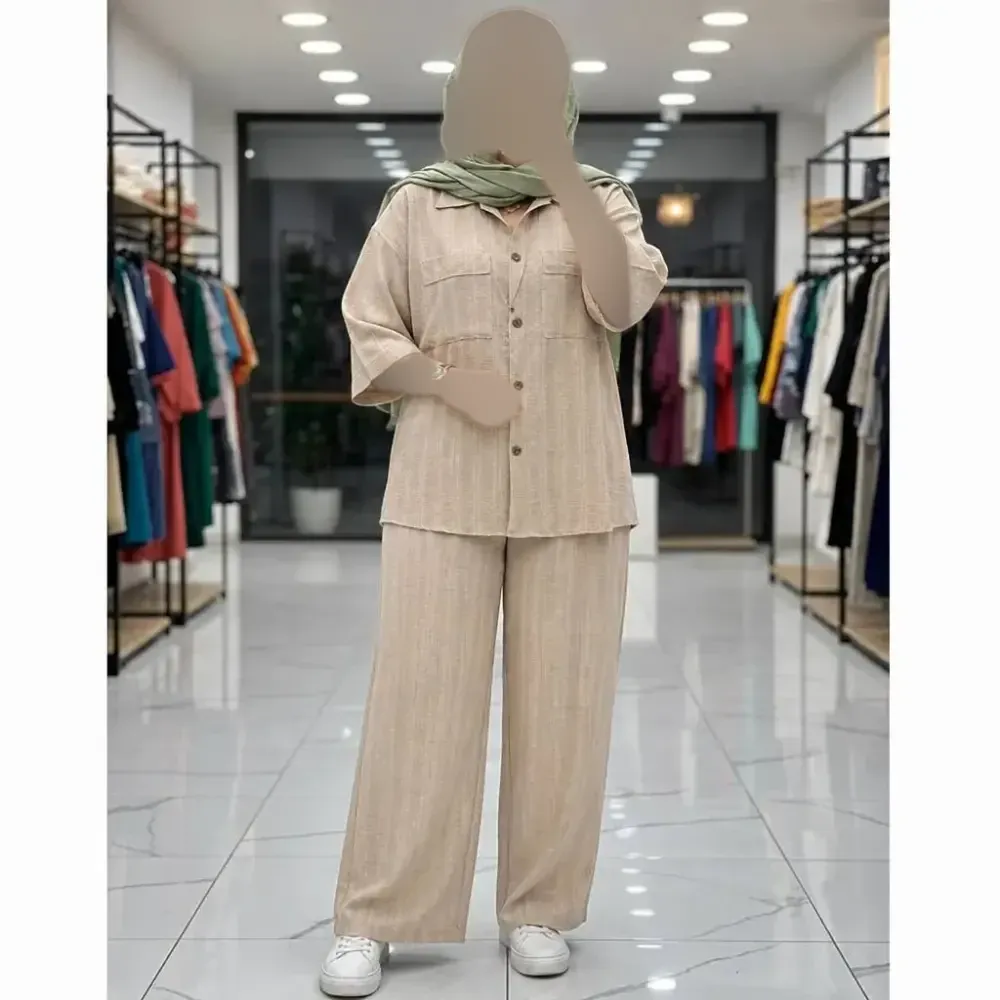 ست شومیز شلوار آنیسا جنس شانتون کتیبه فری سایز 38 تا 50