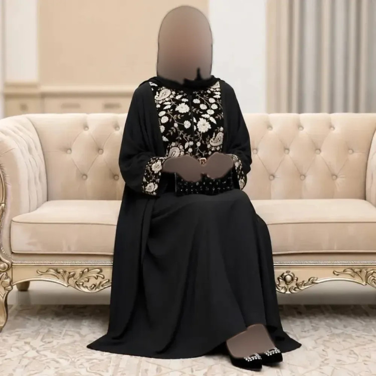 مانتو عبایی سوزن دوزی طرح 1 جنس الیزه درجه یک فری سایز