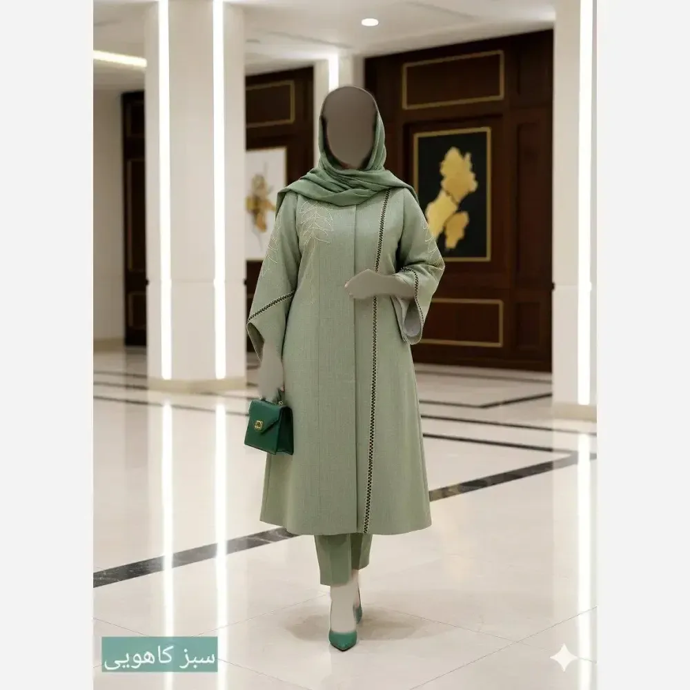 مانتو مجلسی دلبر گلدوزی شده پارچه شانتون اسلپ درجه یک