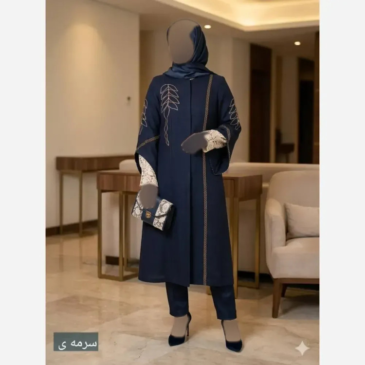 مانتو مجلسی دلبر گلدوزی شده پارچه شانتون اسلپ درجه یک