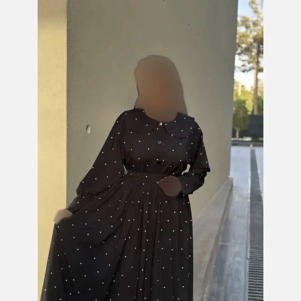 پیراهن قلبی زنانه جنس کرپ فلورا درجه یک رنگ مشکی فری سایز