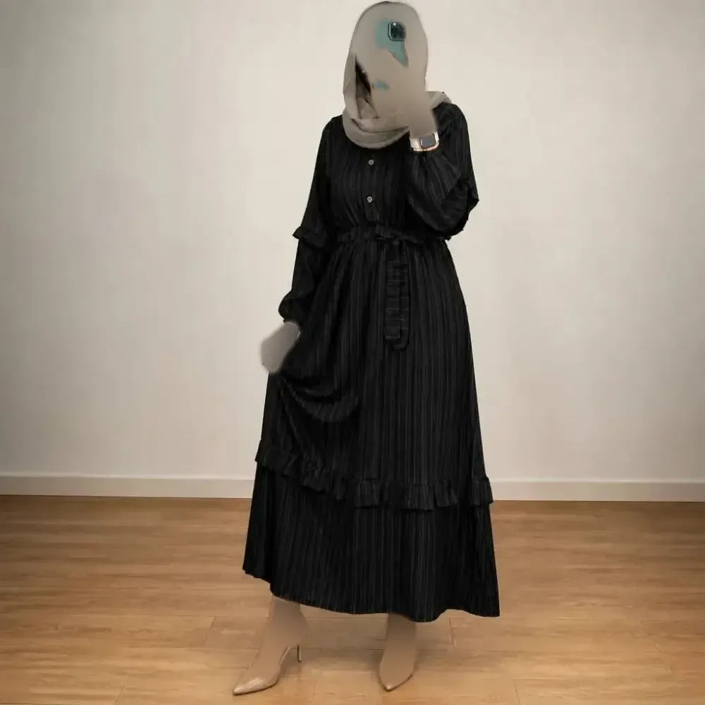 مانتو بلند زنانه نیلو جنس دلتا کراش رنگ مشکی