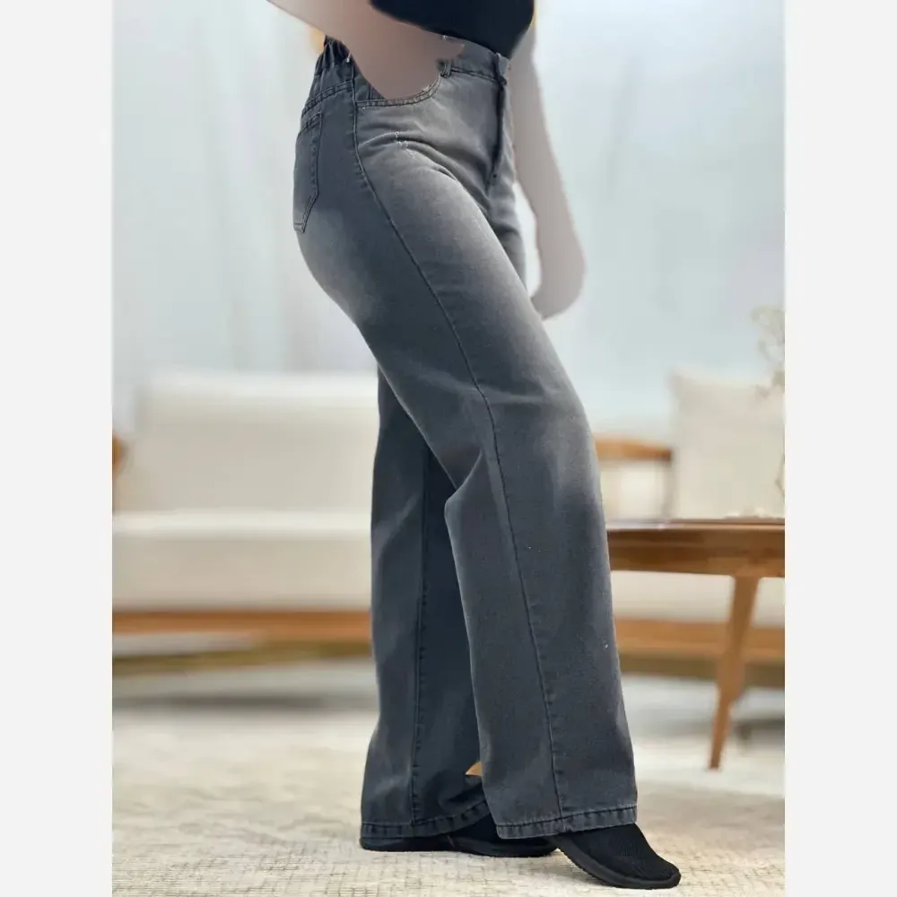 شلوار بگ جین زنانه سنگشور شده پشت کش دار
