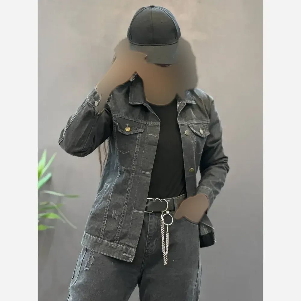 کت جین کوتاه زنانه ضخیم سنگشور شده