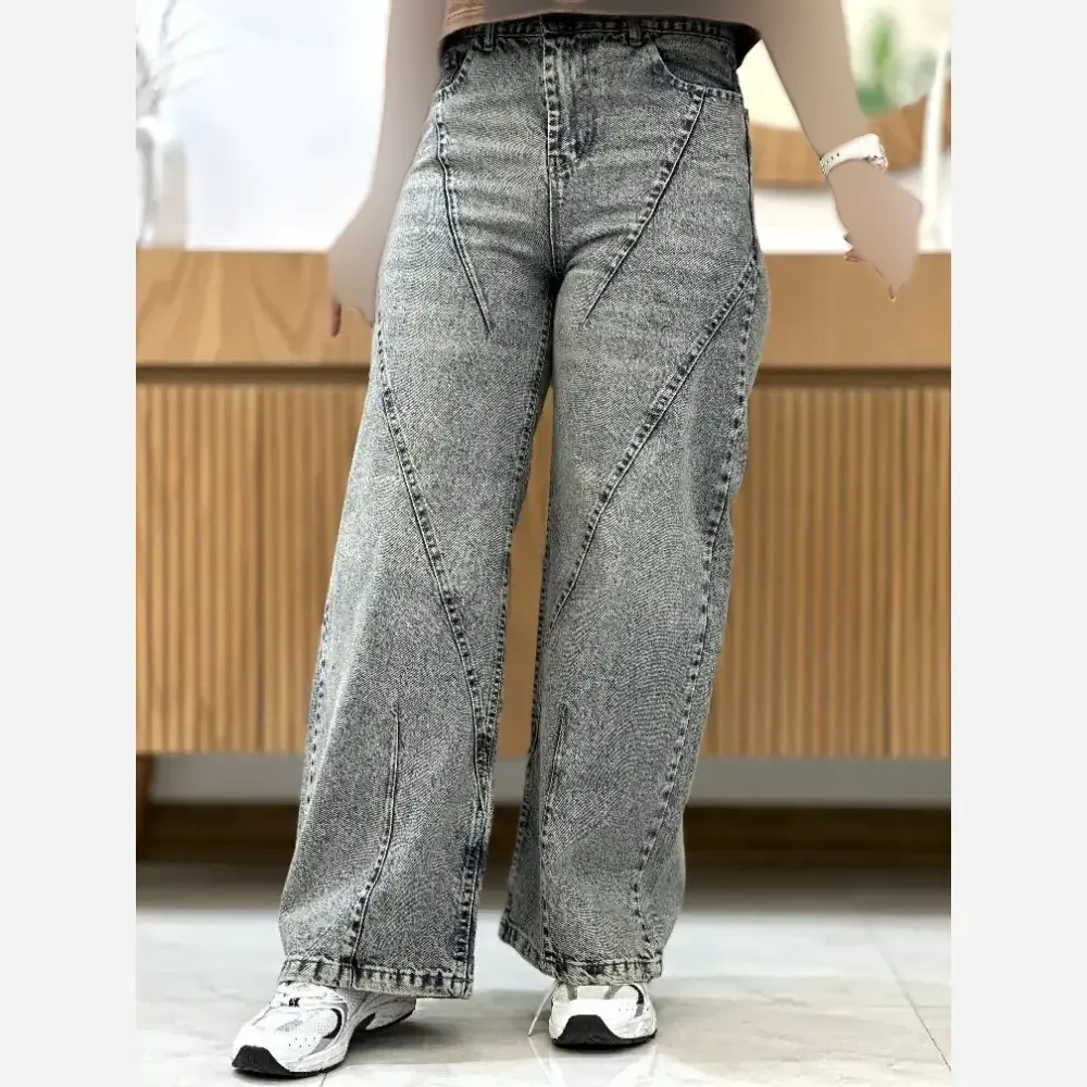شلوار جین ضخیم سنگشور شده برش خورده زنانه