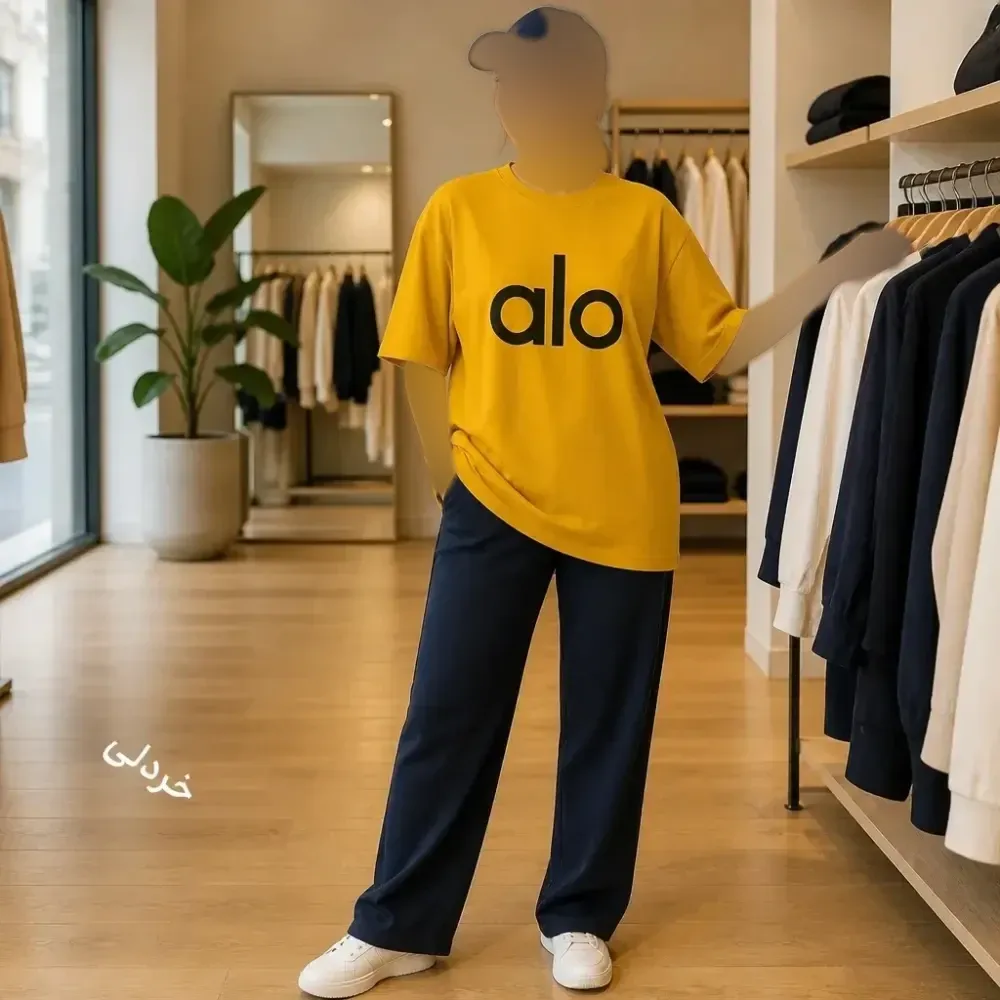 تیشرت لانگ نخ پنبه درجه یک طرح alo فری سایز (2)