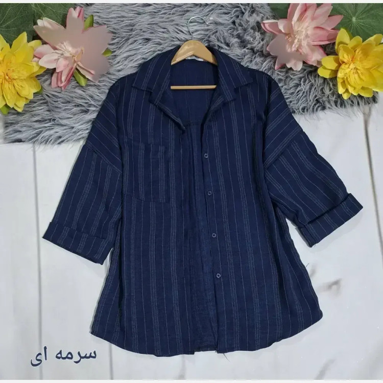 شومیز مانتویی شانتون آستین پاکتی جیب دار فری سایز