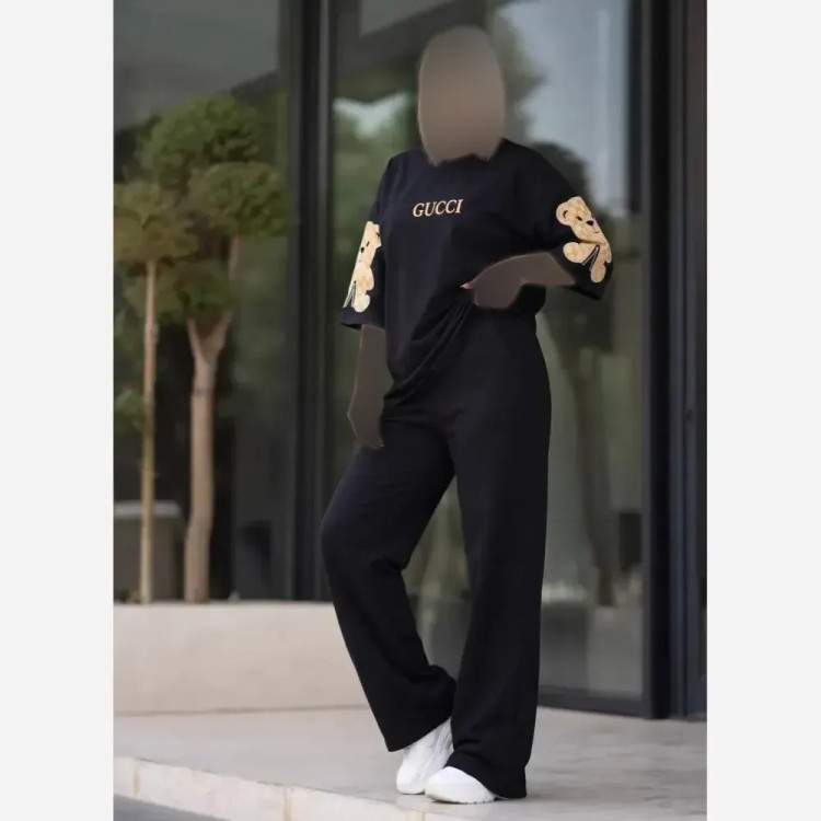 ست بلوز و شلوار زنانه پنبه گلکسی رنگ مشکی سایز فری 38 تا 46