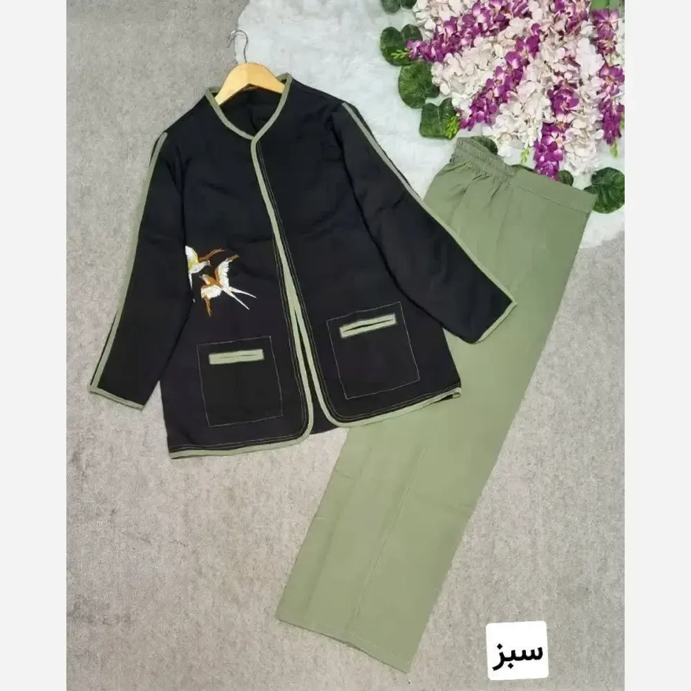 ست کت شلوار زنانه پرستو مدل بگ جنس مازراتی درجه یک سایز 36 تا 46 رنگ مشکی