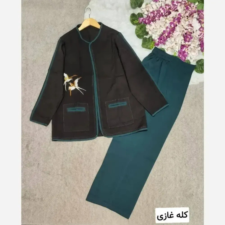 ست کت شلوار زنانه پرستو مدل بگ جنس مازراتی درجه یک سایز 36 تا 46 رنگ مشکی